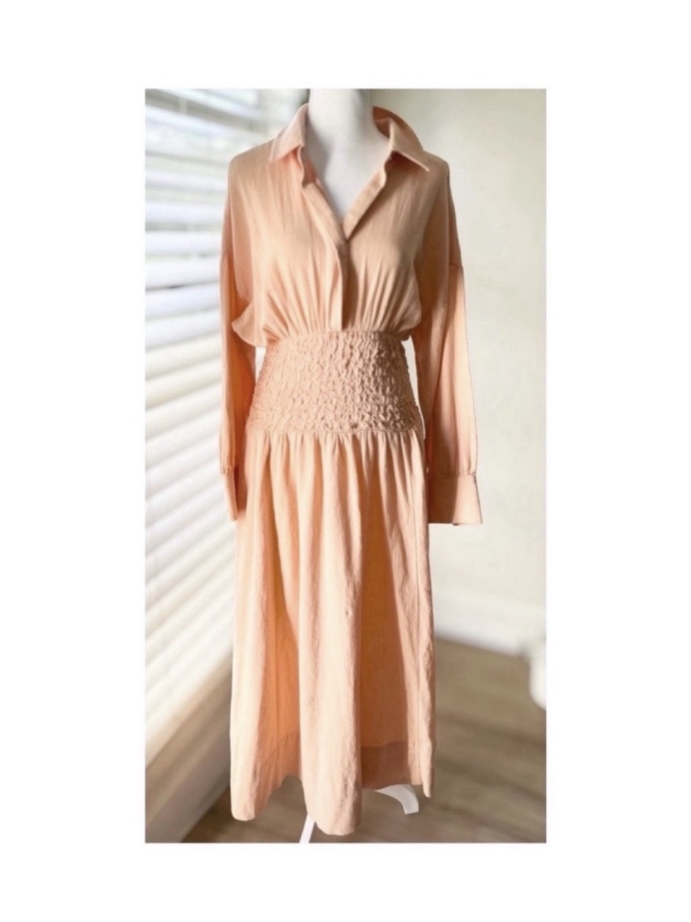 Free People Long Sleeve Maxi Dress in Peach Size Medium NWT